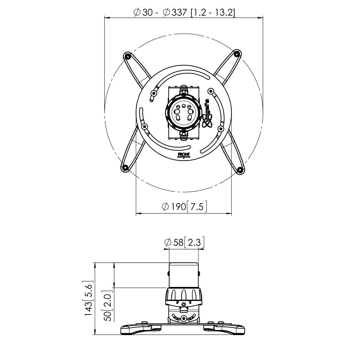 Vogel's Deckenhalterung für Projektor, Höhenverstellbar 12,5cm, silber